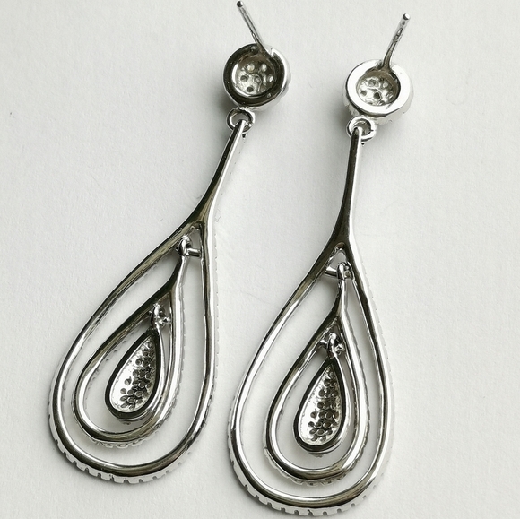 Art Deco CZ drop Earrings in Sterling Silver - Picture 3 of 5